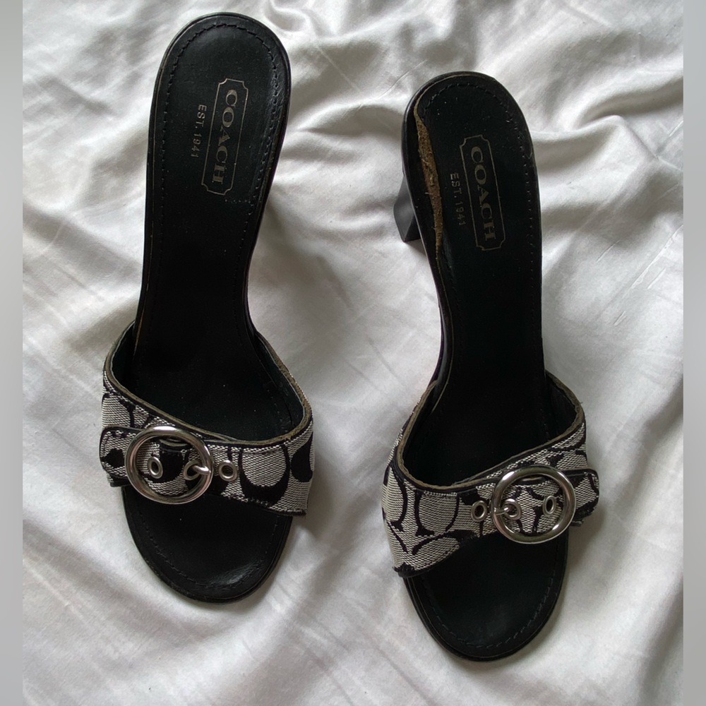 Coach Black and Silver Patterned Heels